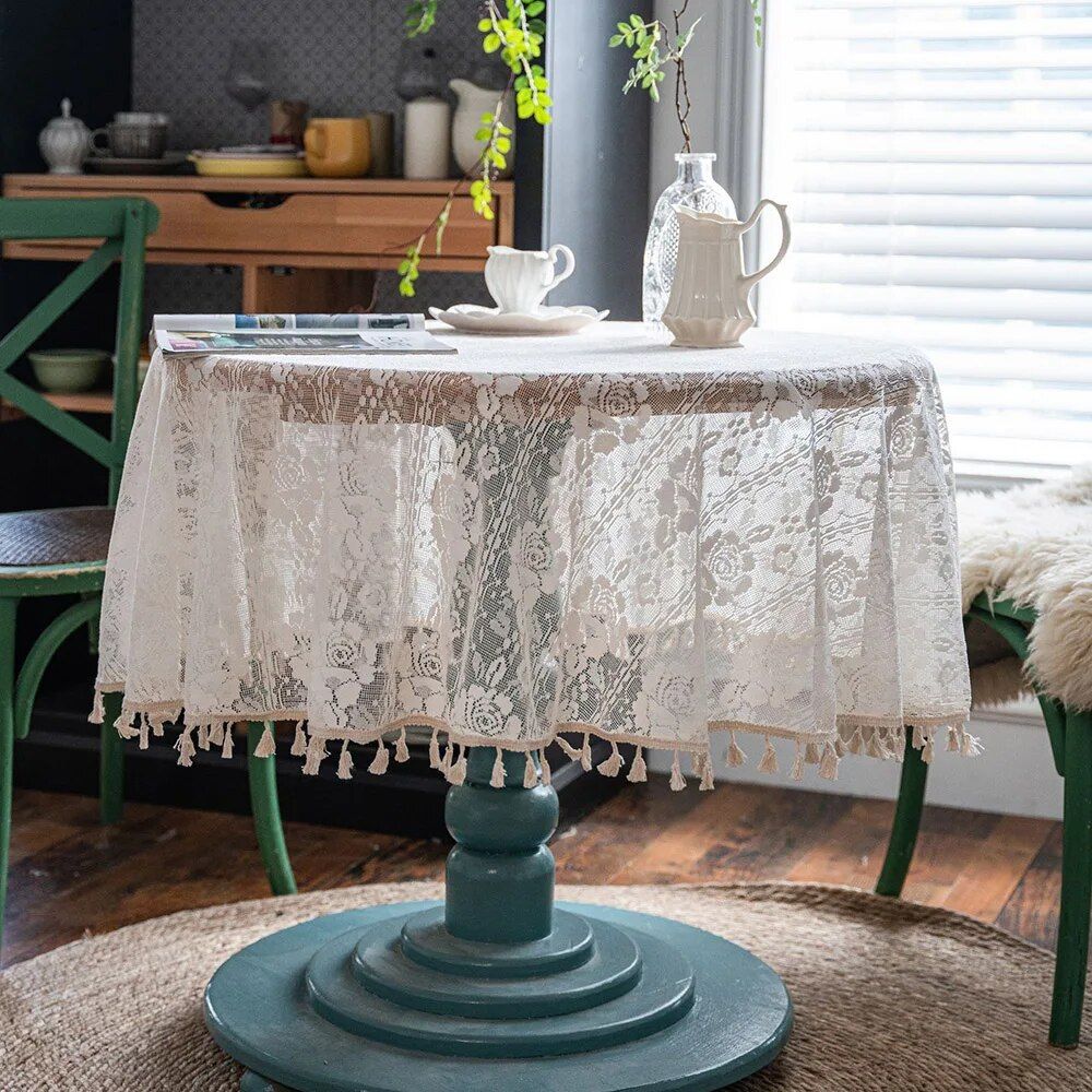 Elegant Handmade Lace Crochet Round Tablecloth