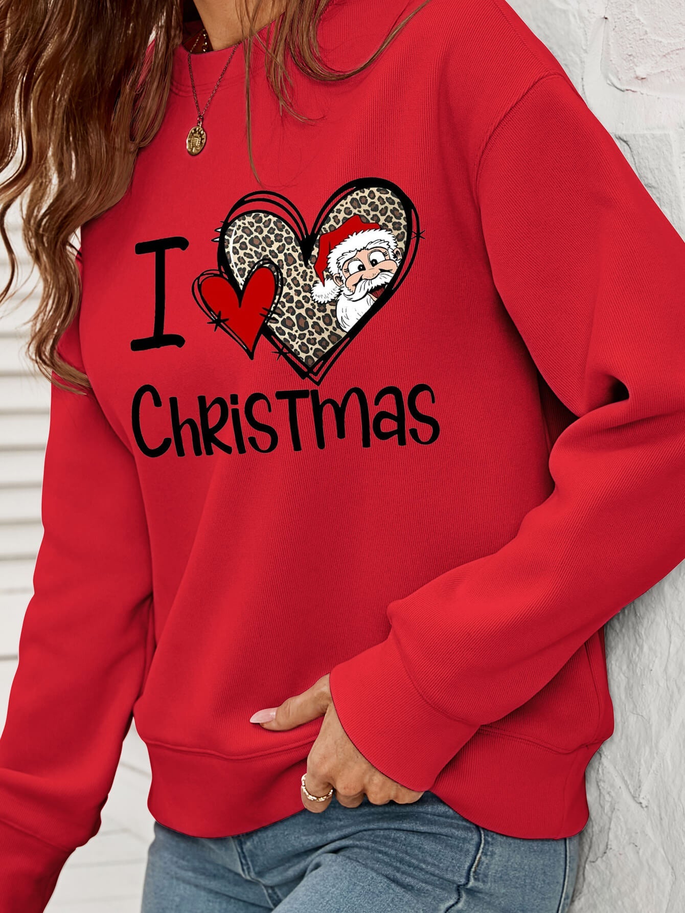 I Heart Christmas Graphic Fleece Lining Crewneck Sweatshirt