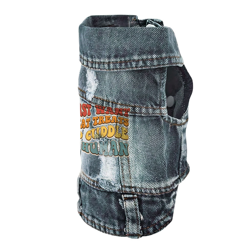 Cuddle My Human Dog Denim Vest - Unique Dog Denim Jacket - Print Dog Clothing