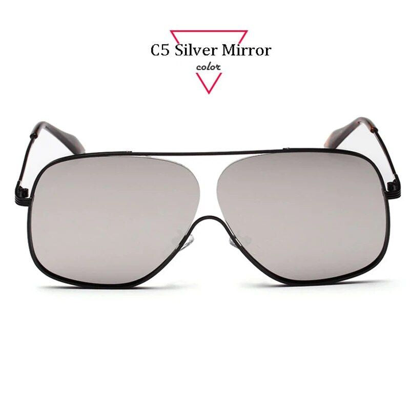 Chic Oversized Square Pilot Sunglasses - Unisex Metal Half Frame with Pink Gradient Lenses