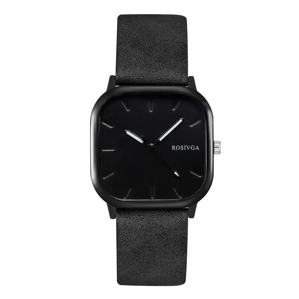 Elegant Square Dial Leather Strap Quartz Watch for Men and Women