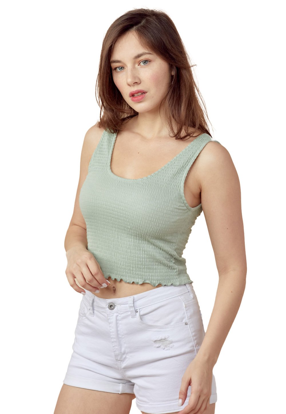 Solid Tank Top with Scoop Neck all over Shirred