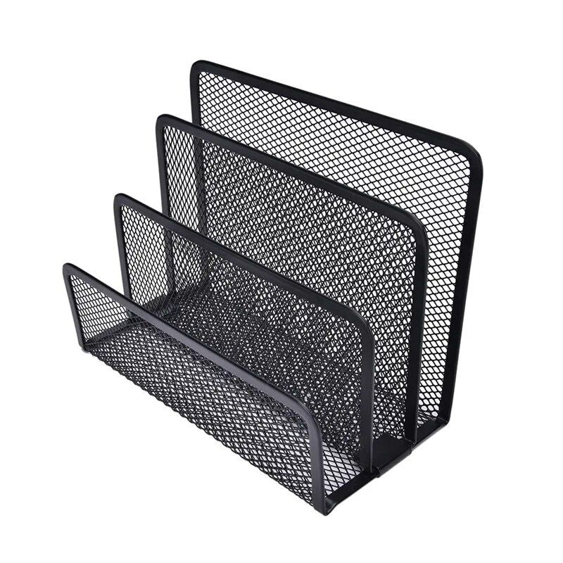 Sleek Black Metal Mesh Desk Organizer & Letter Sorter