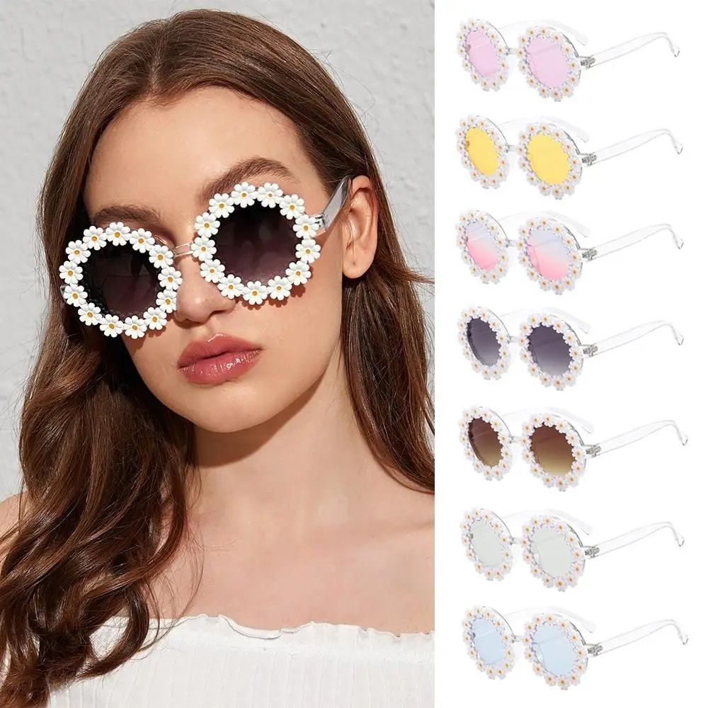 Trendy Daisy Flower Sunglasses for Women - Fun Retro Round Sunnies for Festivals and Parties