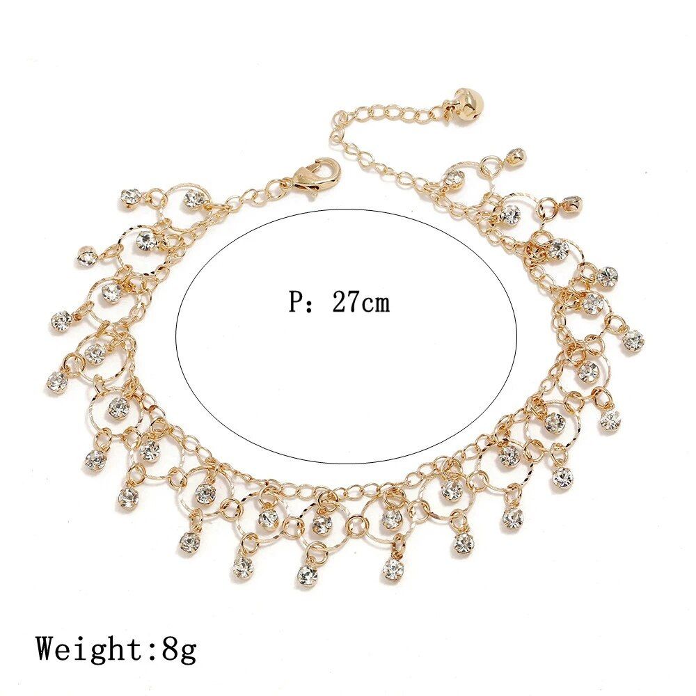 Chic Bohemian Rhinestone-Embellished Metal Ankle Bracelet: A Summer Essential