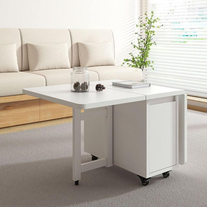 Modern Scandinavian Foldable Coffee Table with Storage and Rollers