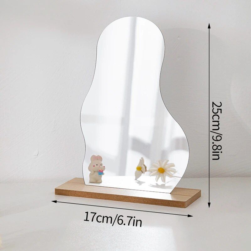 Chic Irregular Acrylic Mirror with Wooden Stand