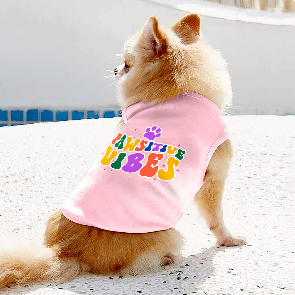 Pawsitive Vibes Dog Sleeveless Shirt - Colorful Text Dog Shirt - Cool Dog Clothing