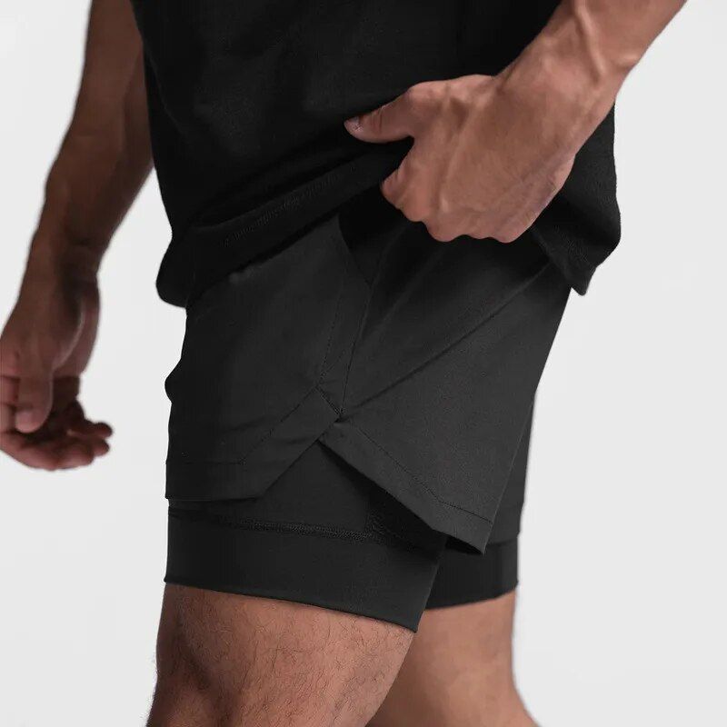 Men's 2-in-1 Breathable Running Shorts - Double Layer, Fitness & Jogging Gear