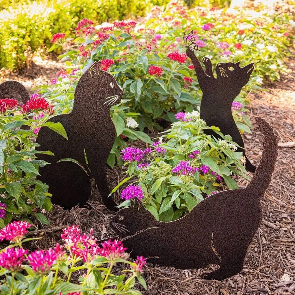 Elegant Black Metal Cat Garden Statue