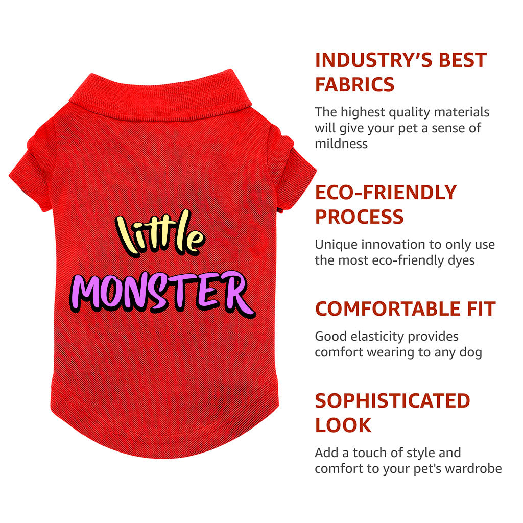 Little Monster Dog Polo Shirt - Unique Dog T-Shirt - Word Print Dog Clothing