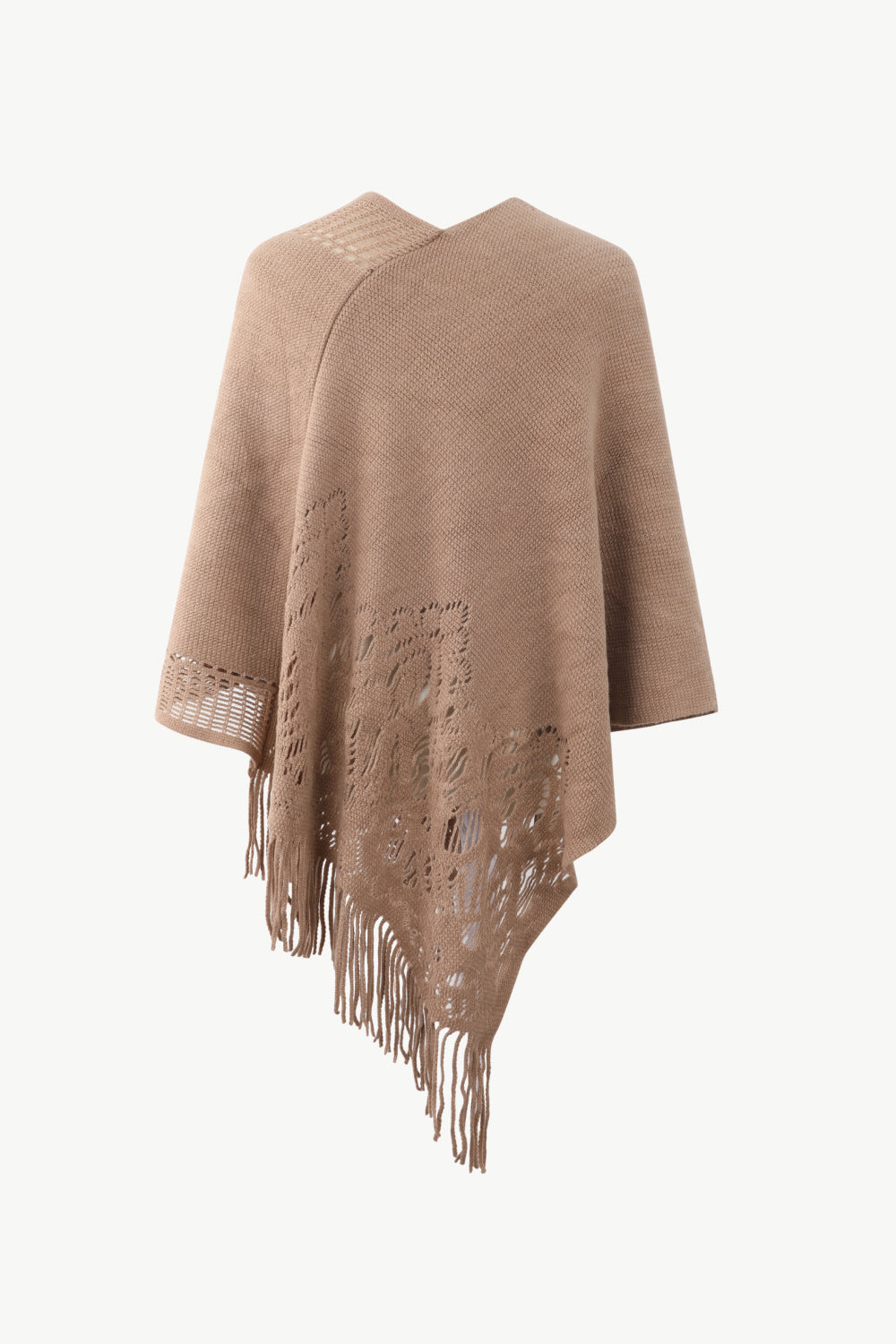 Openwork Fringe Hem V-Neck Poncho