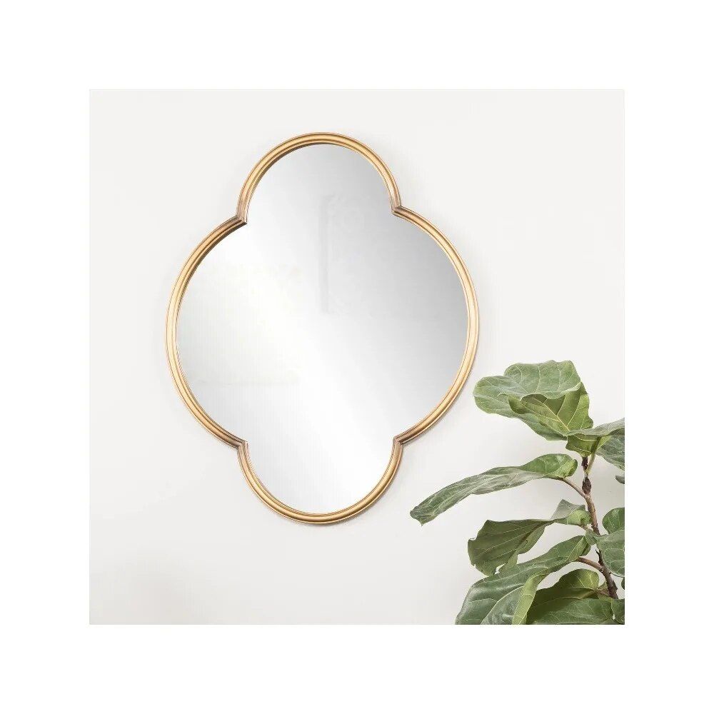 Geometric Gold Metal Framed Wall Mirror - Oversized, Modern Design for Home Decor