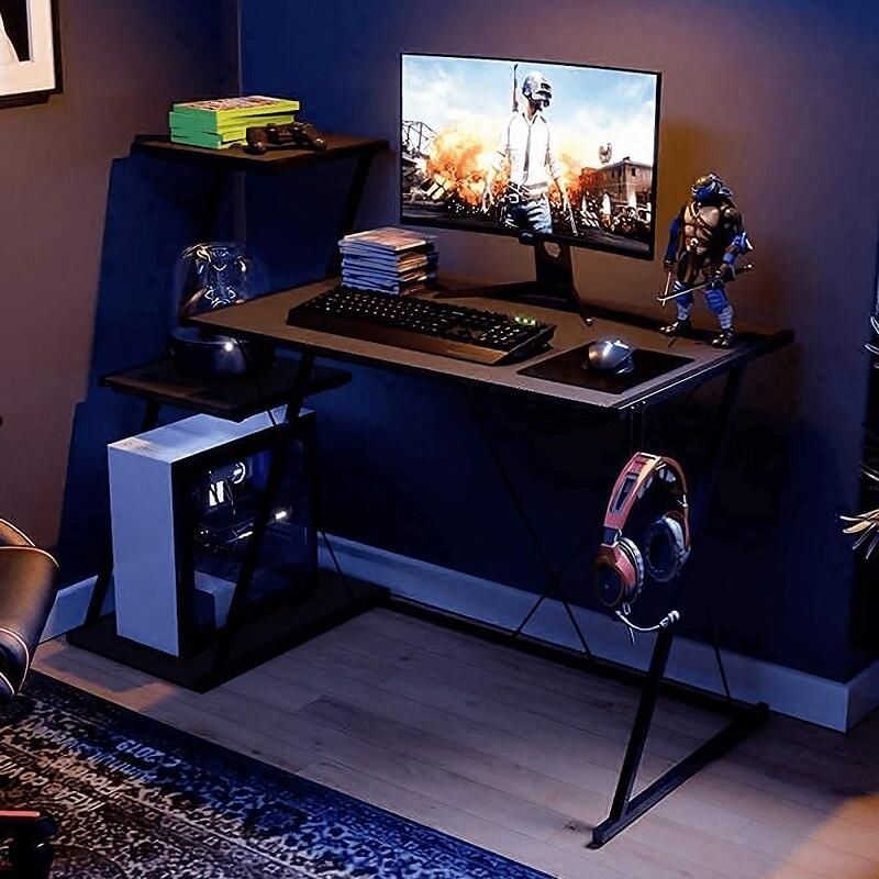 51" Z-Shaped Gaming Desk with 3-Tier Shelf and Headset Hook