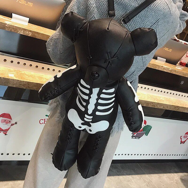 Punk-Style Skeleton Bear Backpack for Adolescent Girls - Fashionable & Versatile School Accessory