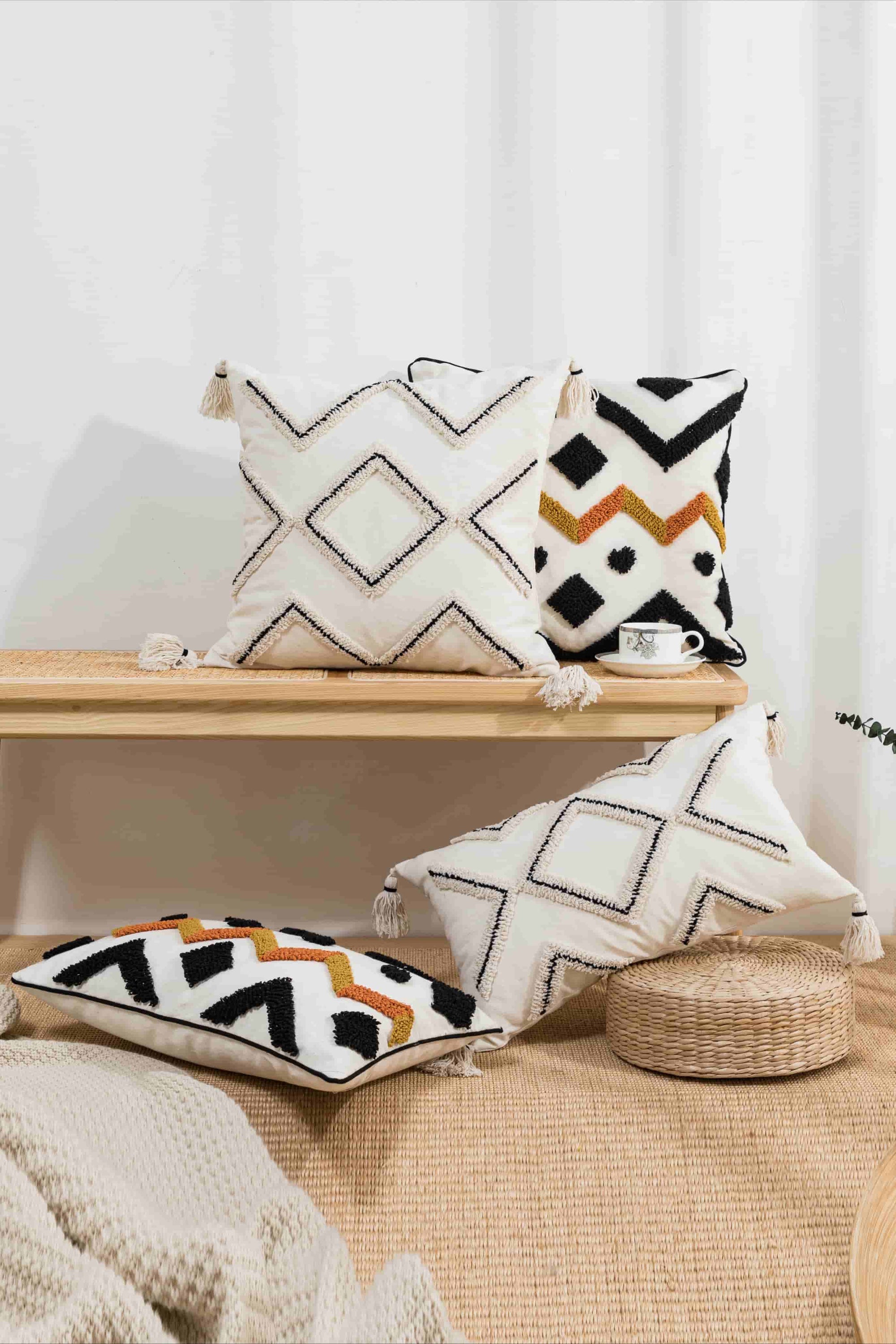 4 Picks Geometric Embroidered Pillow Cover