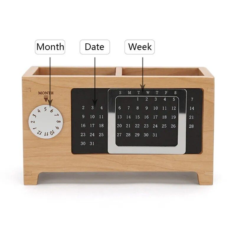 Multifunctional Wooden Desktop Organizer with Calendar