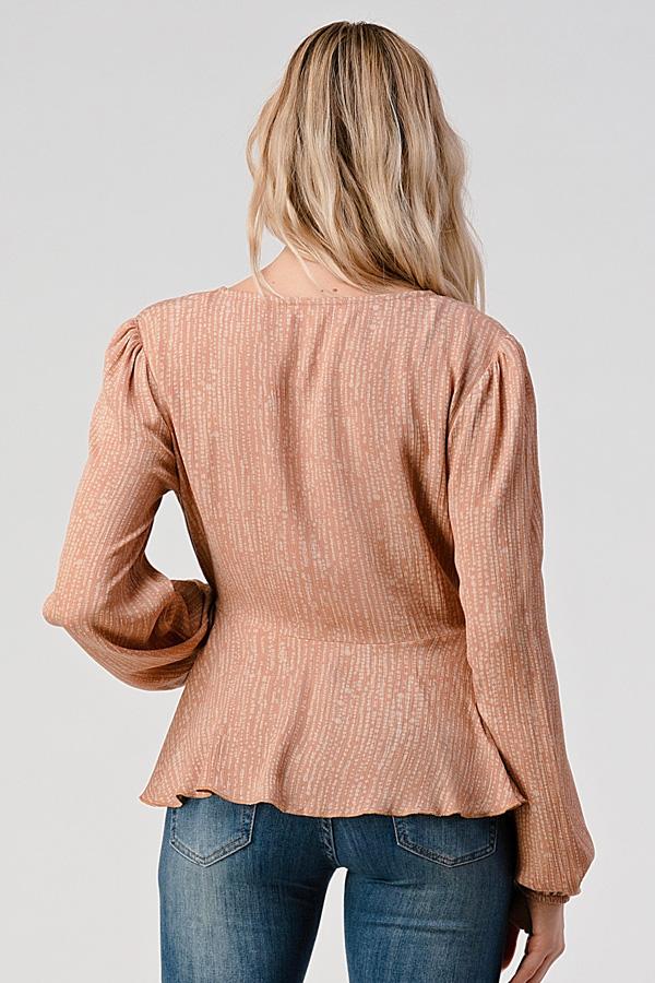 Surplice Long Sleeve With Peplum Hem Blouse Top