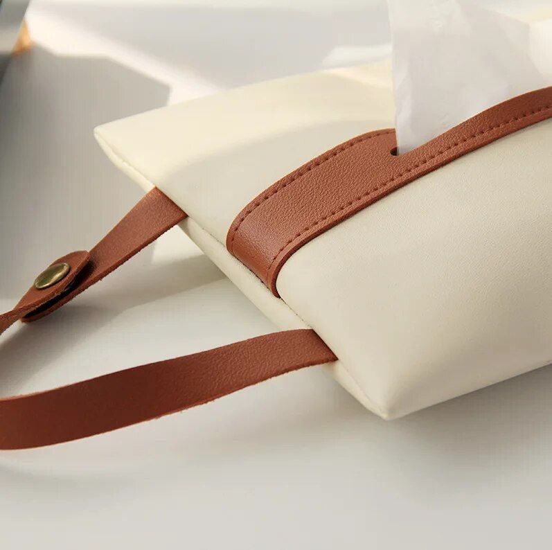 Elegant PU Leather Hanging Tissue Holder for Home and Car