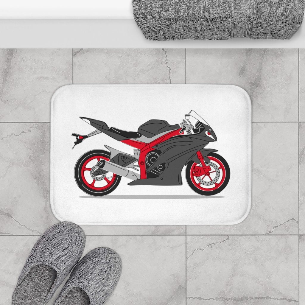 Red Motorcycle Bath Mat | Yellow Pandora