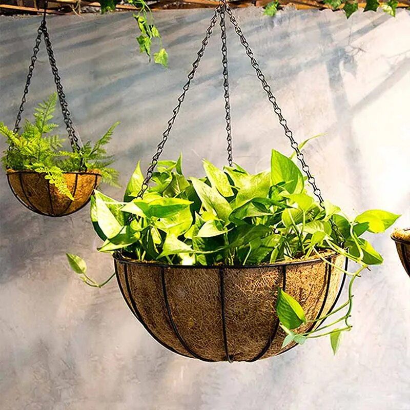 Elegant Metal Hanging Planter Baskets with Coconut Liner - Versatile Indoor/Outdoor Decor