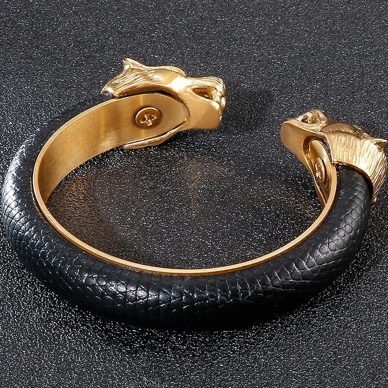 Gold-Plated Stainless Steel Lion Head Cuff Bracelet