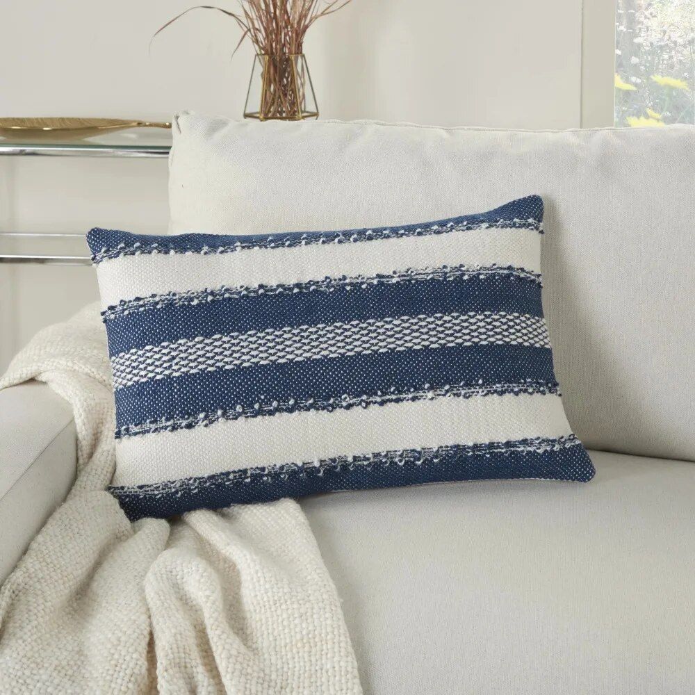 Navy Woven Stripes & Dots Decorative Throw Pillow for Home & Garden