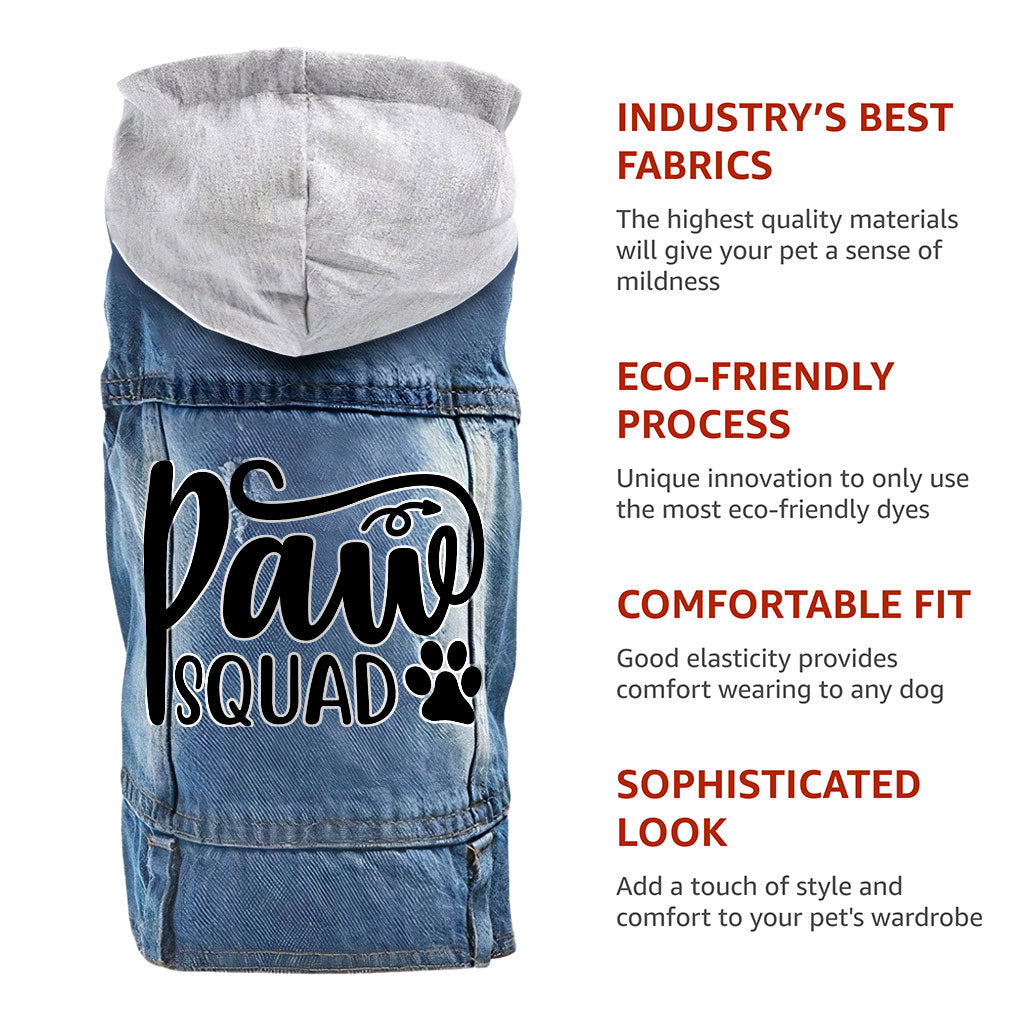 Paw Squad Dog Denim Jacket - Graphic Dog Denim Coat - Unique Dog Clothing