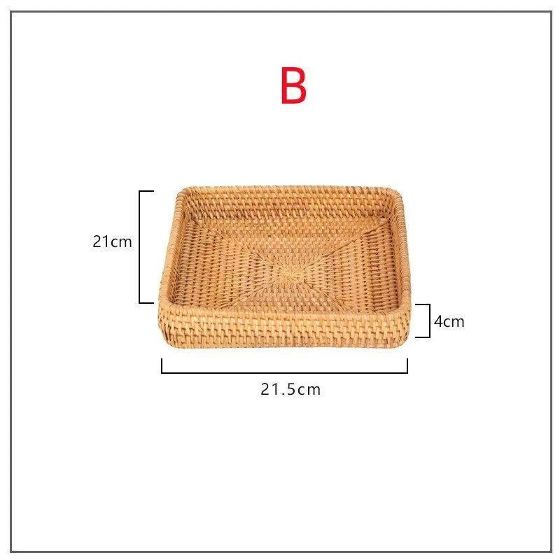 Handmade Woven Wicker Storage Trays - Square Bread Fruit Food Organizing Baskets