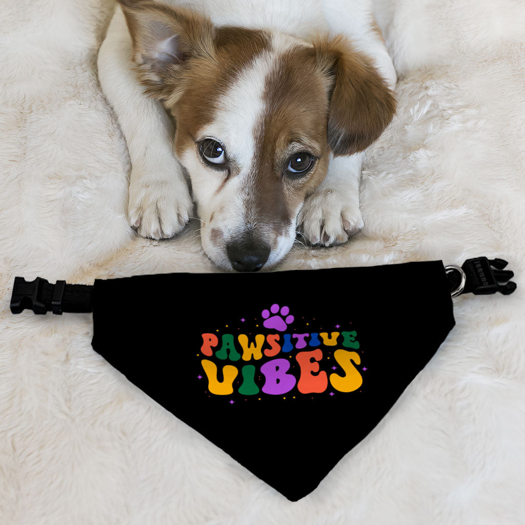 Pawsitive Vibes Pet Bandana Collar - Colorful Text Scarf Collar - Cool Dog Bandana