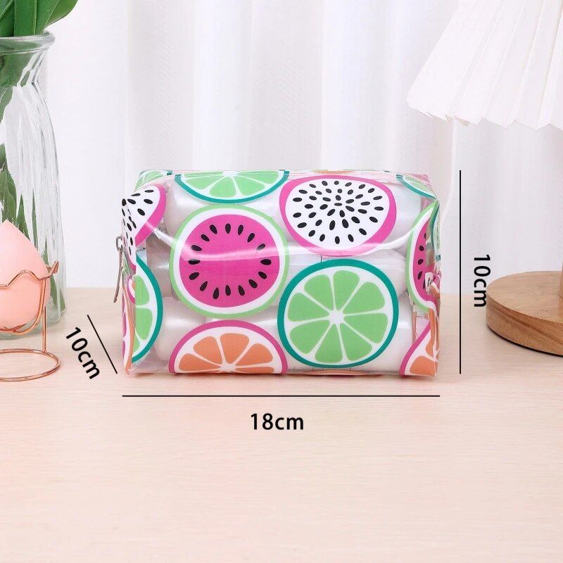 Trendy Transparent Strawberry Flower Cosmetic Bag