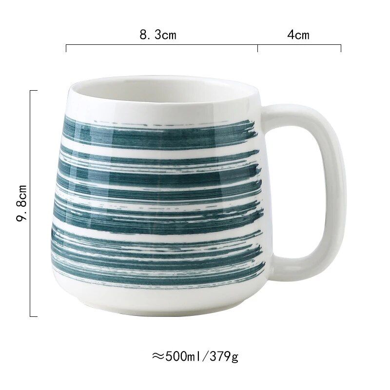 Hand-Painted Japanese Ceramic Mug - 500ml Large Porcelain Coffee & Tea Cup