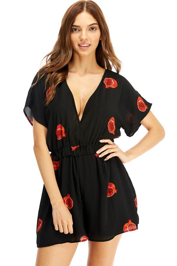 Pomegranate Print Surplice Romper