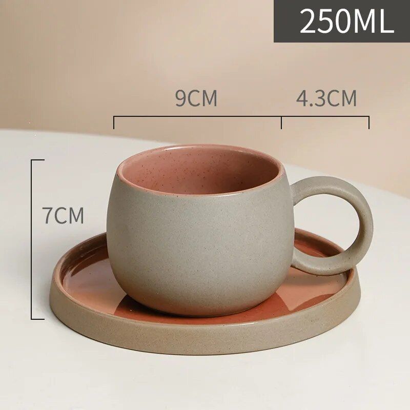 Japanese Style Ceramic Coffee Cup Set - Retro Rough Pottery Mugs and Plates for Afternoon Tea and Breakfast