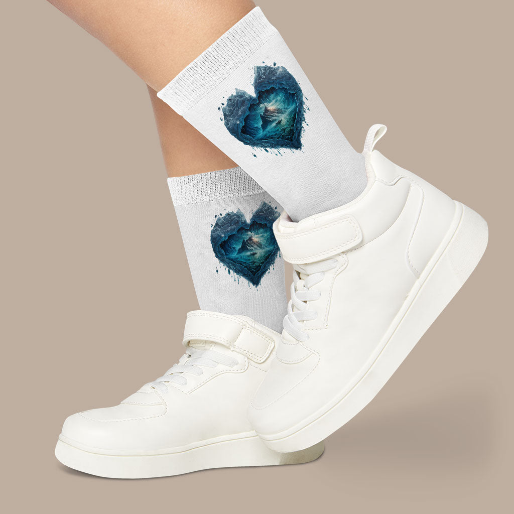 Heart Print Socks - Beautiful Novelty Socks - Ice Print Crew Socks