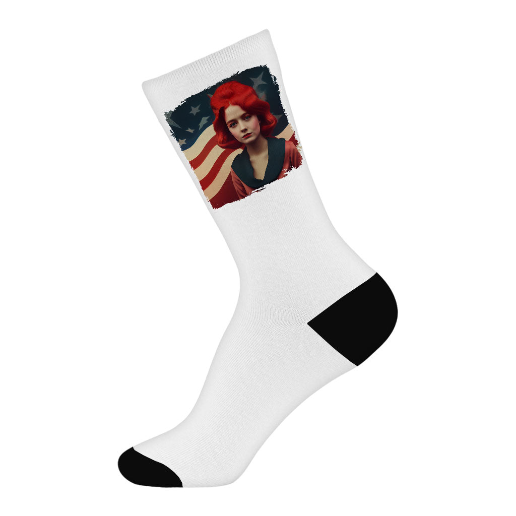 Cute Girl Socks - Flag Novelty Socks - American Flag Crew Socks