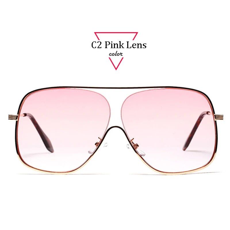 Chic Oversized Square Pilot Sunglasses - Unisex Metal Half Frame with Pink Gradient Lenses