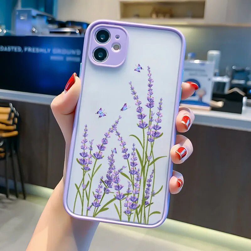 Lavender Butterfly Higan Flower Shockproof Phone Case for Various iPhone Models