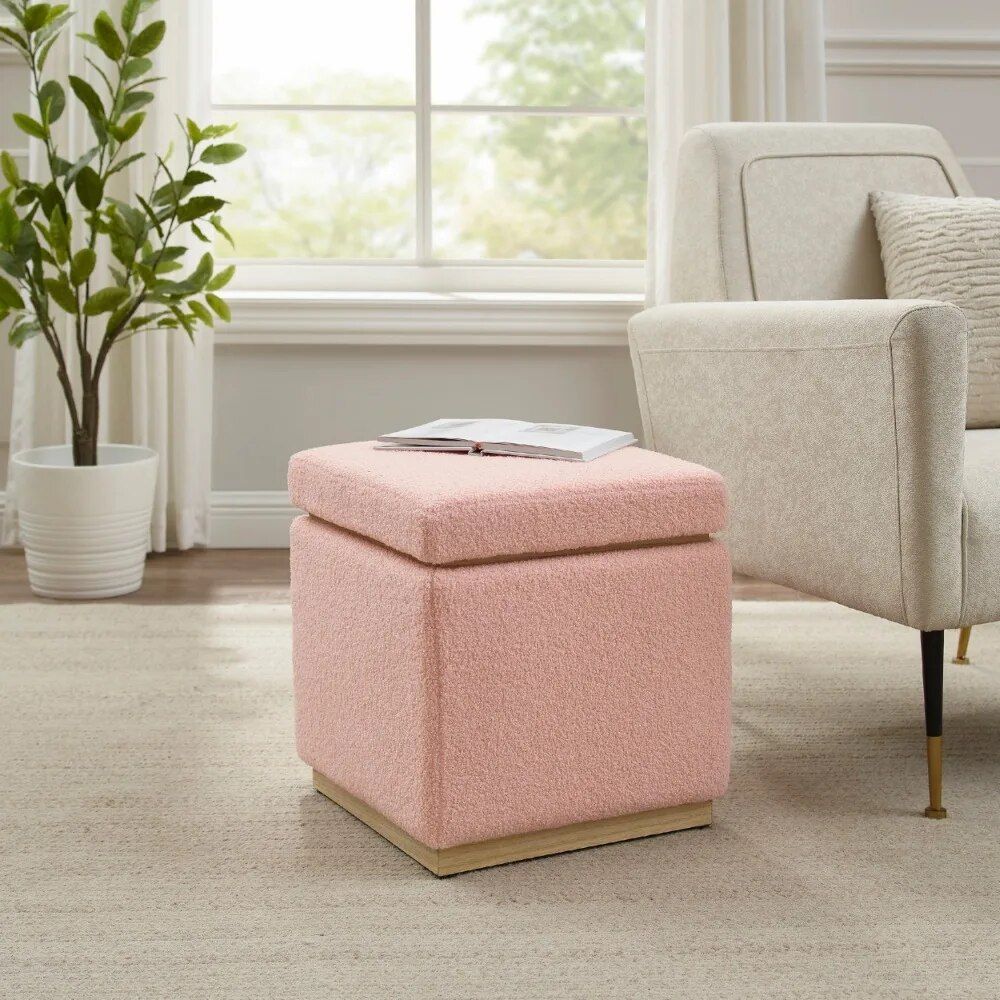 Blush Sherpa Square Storage Ottoman