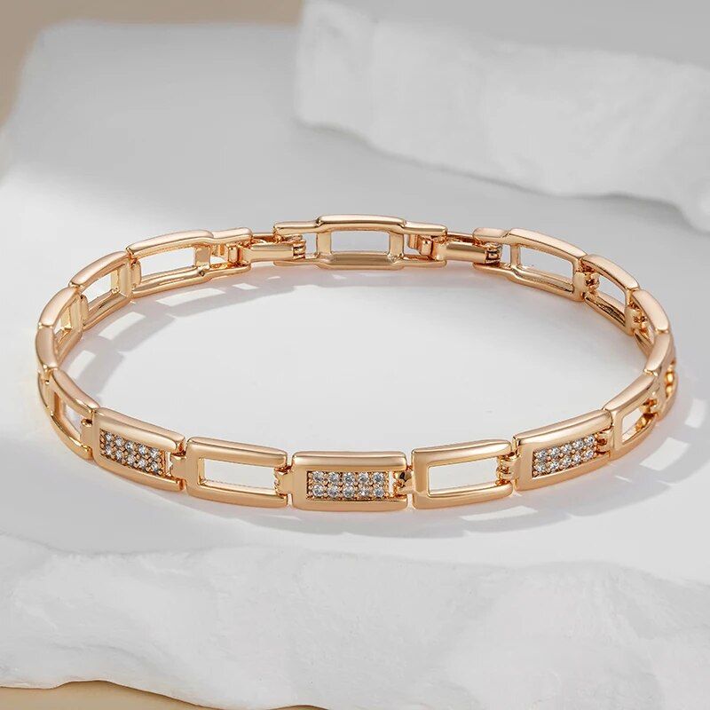 Rose Gold Square Zircon Bracelet - Luxury Geometric Link Chain for Women