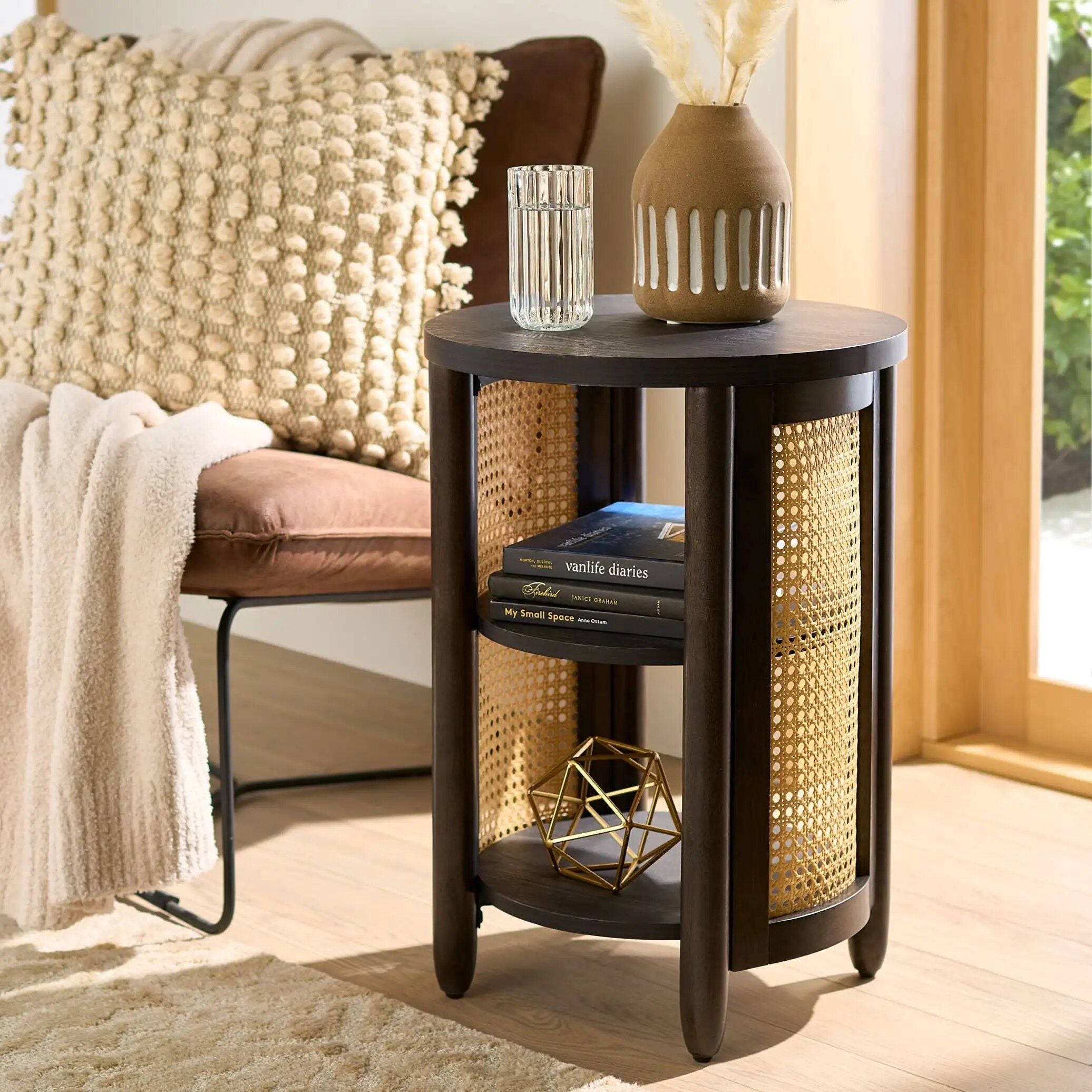 Springwood Tropical Caning Side Table with Open Shelves