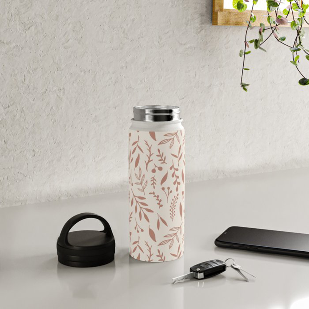 Pink Falling Leaves Handle Lid Water Bottle | Orchid Hades