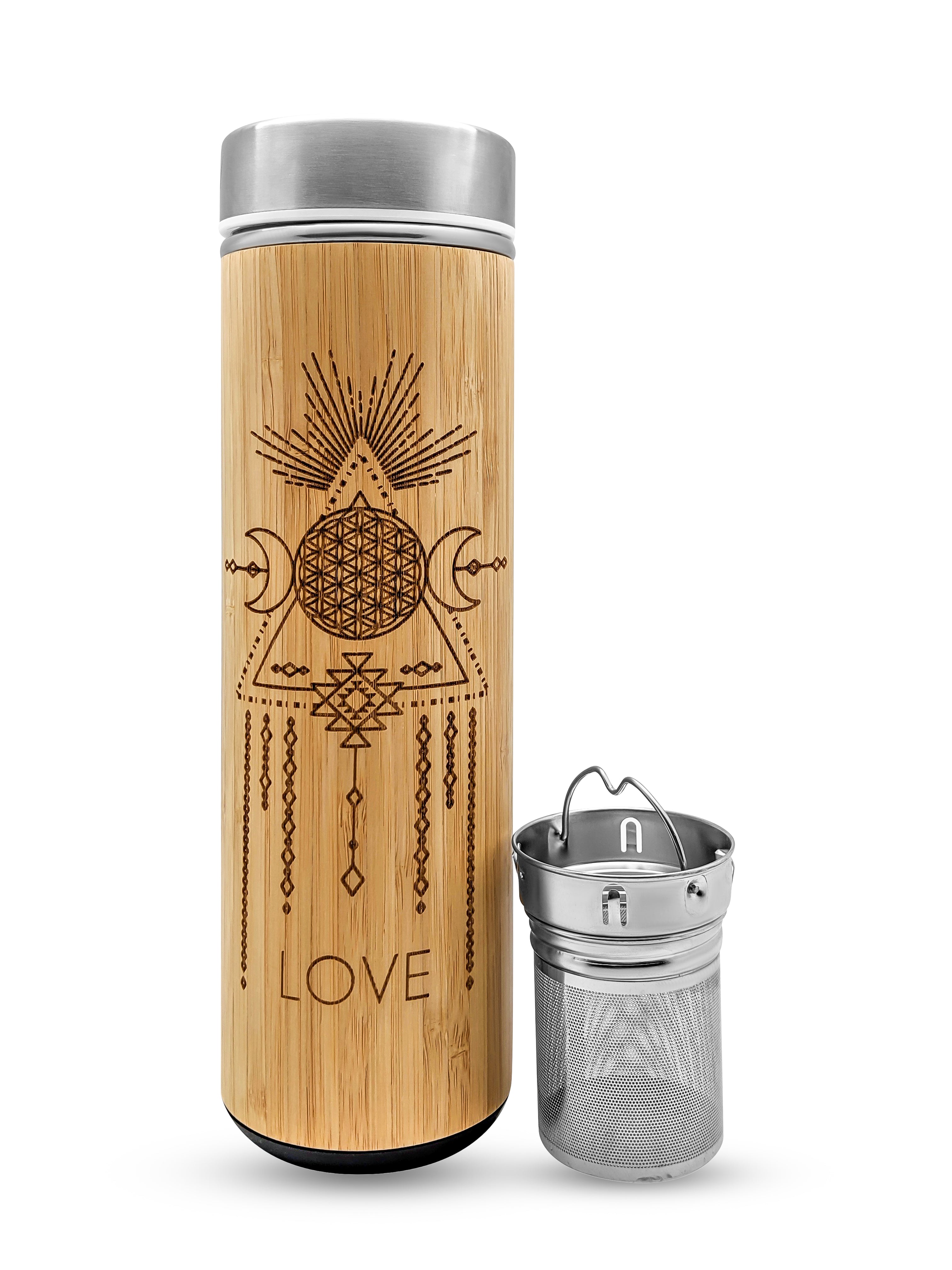 17.9oz LOVE Premium Insulated Bamboo Water Bottle