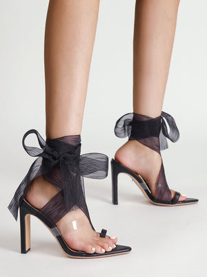 Simple Ribbon Comfortable 12cm High Heel Sandals