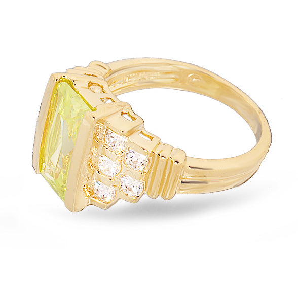 Contemporary Fancy Cut Bright Lemon Green Step Design Ring