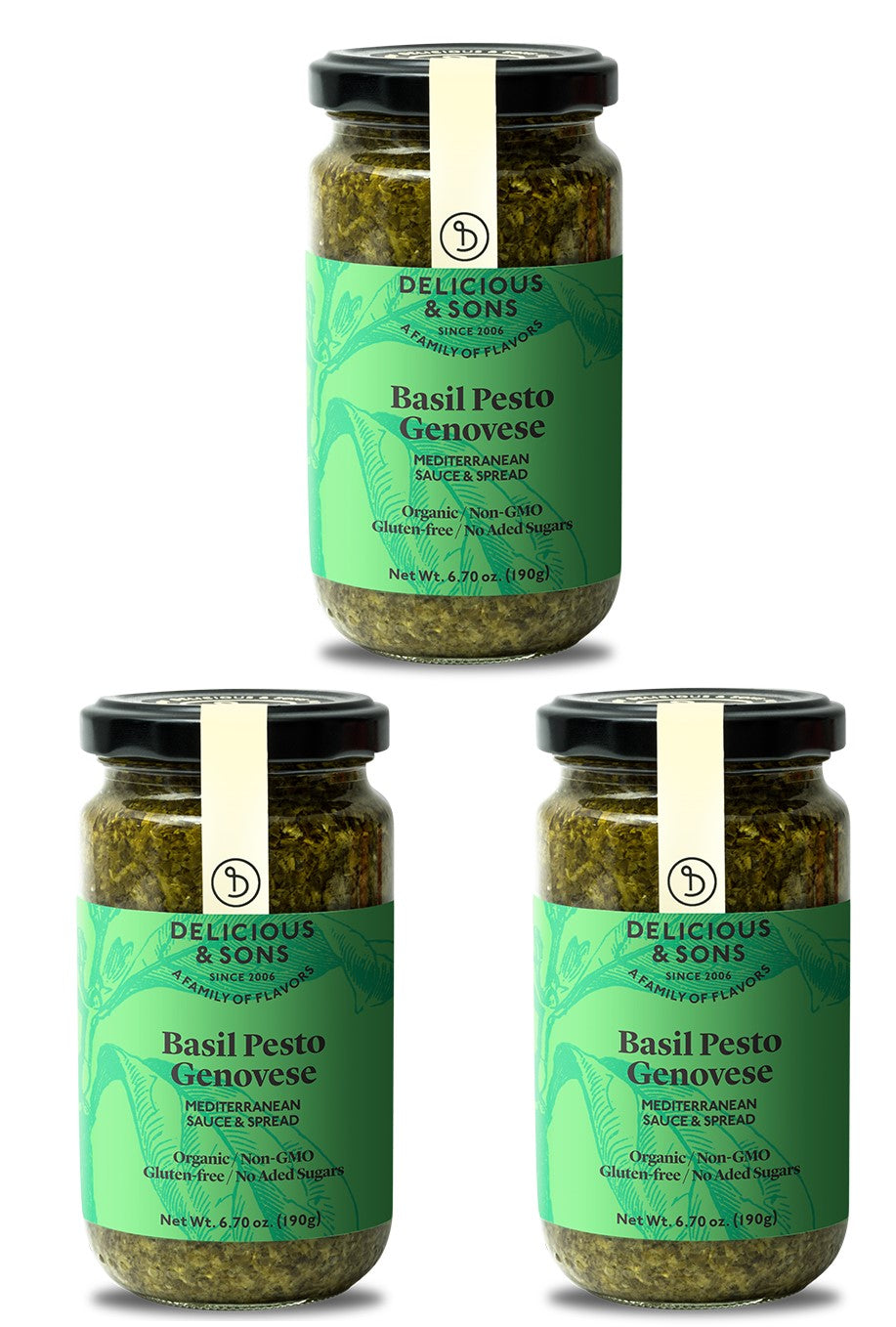 Delicious & Sons Organic Basil Pesto Genovese 6.70 oz (Pack of 3) | Green Phoebe