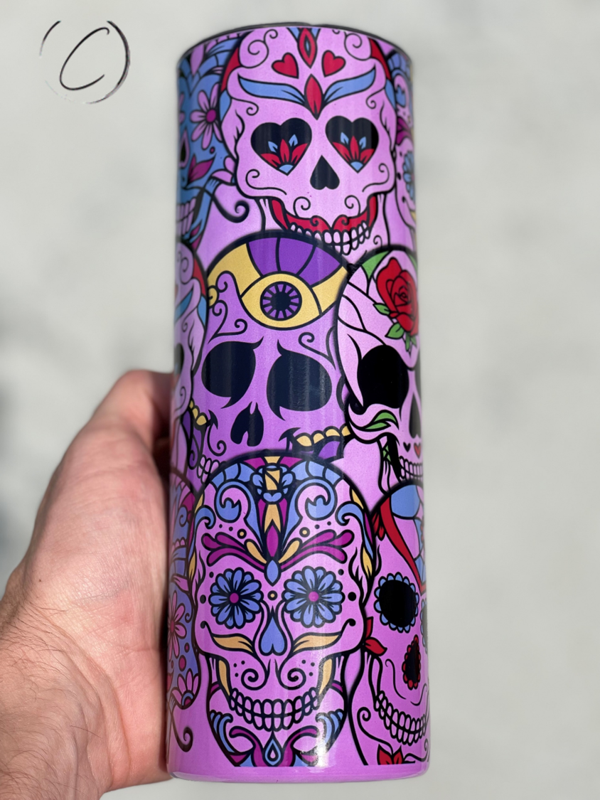 Sugar Skulls 20oz UV Purple Skinny Tumbler