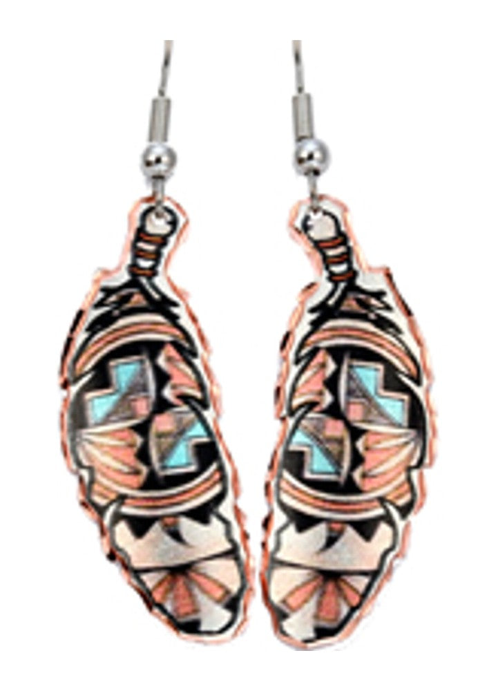 Handmade unique all copper earrings Aztec Leaf Pattern