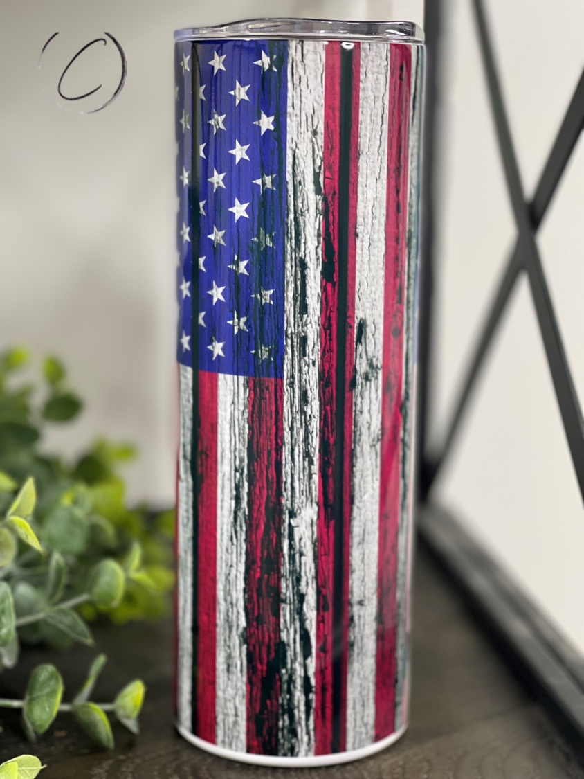 Distressed American Flag 20oz Skinny Tumbler