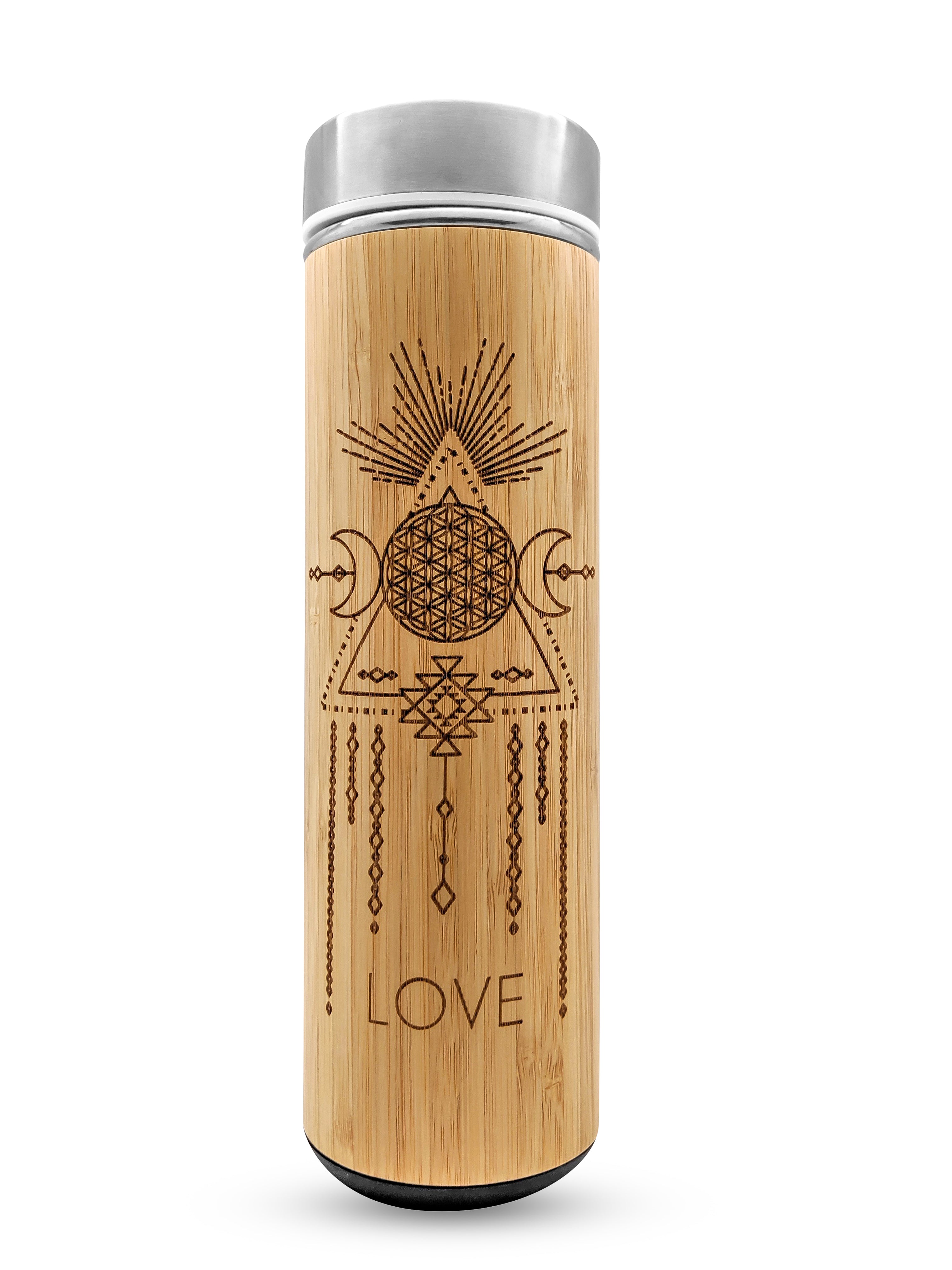 17.9oz LOVE Premium Insulated Bamboo Water Bottle